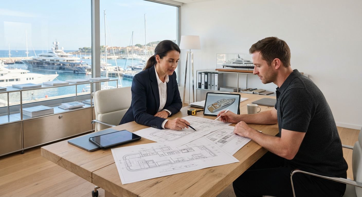 The Superyacht Galley specialist team reviewing a superyacht galley fit-out project